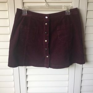 Burgundy Velvet Mini Skirt with Button Down Clips